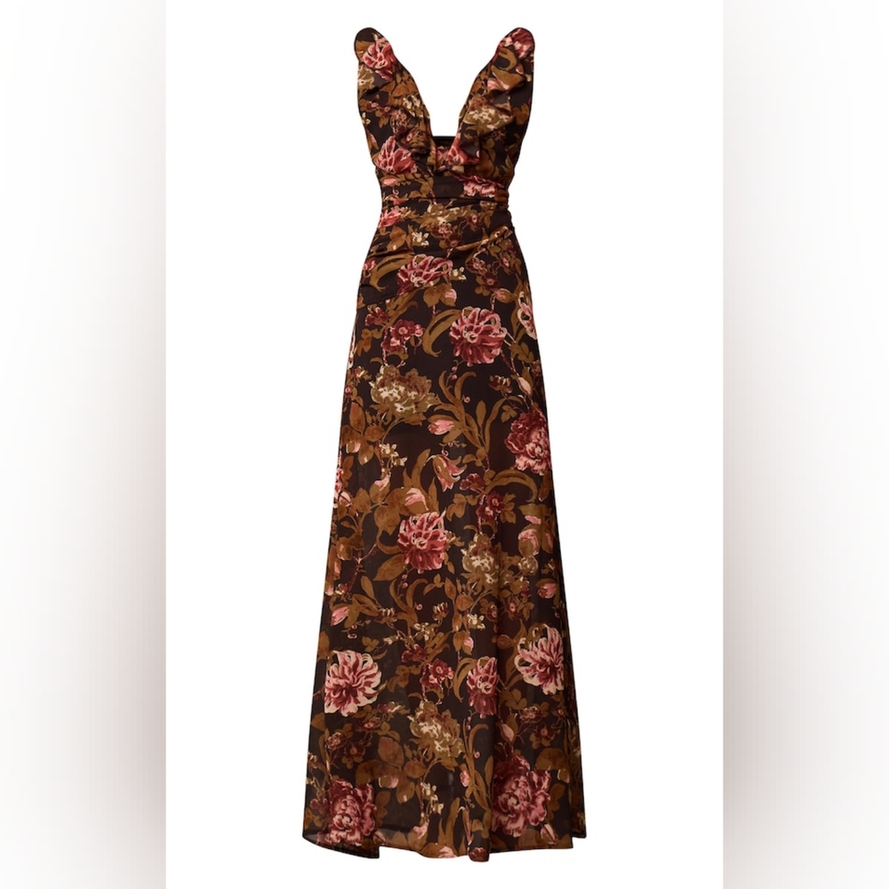 PrettyLittleThing Black Floral Printed Chiffon Ruched Detail Maxi Dress - Picture 5 of 7